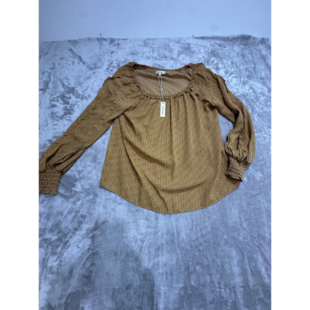 Max Studio Blouse Women's Size Small Mustard Long Sleeve Ruffled Brand New w Tag